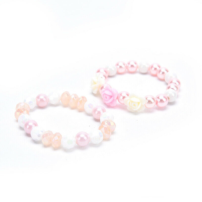 2Pcs/set Cute Flower Beads Bracelet Kids Princess Elastic Bracelets Jewel.l8