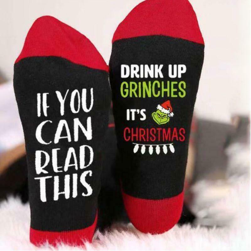 Unisex Christmas Crew Socks Funny Words If You Can Read This Hosiery Xmas Gifts
