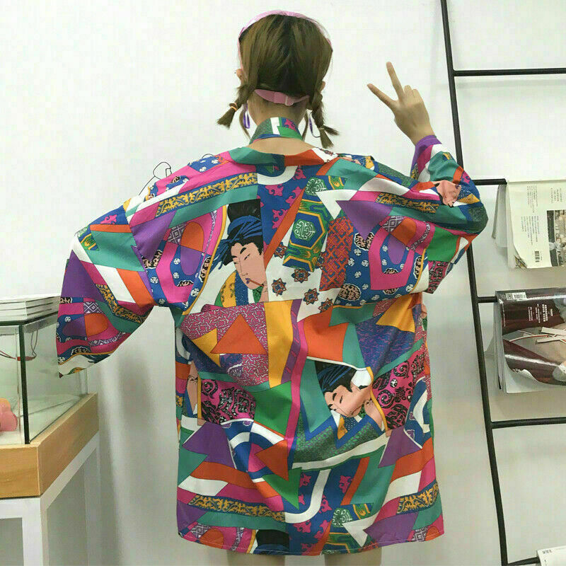Japanese Women Kimono Jacket Coat Cardigan Outwear Top Retro Haori Harajuku