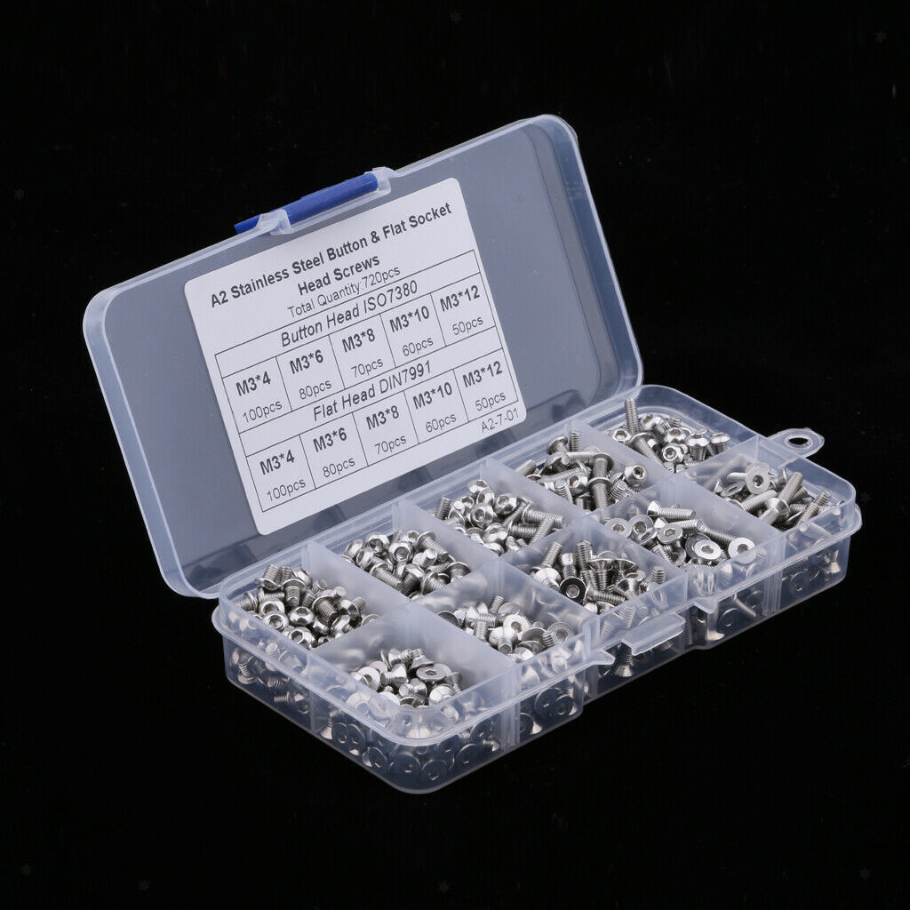 720pcs M3 3mm Alloy Steel Black Flat Head Allen Bolts Hollow Head Screws