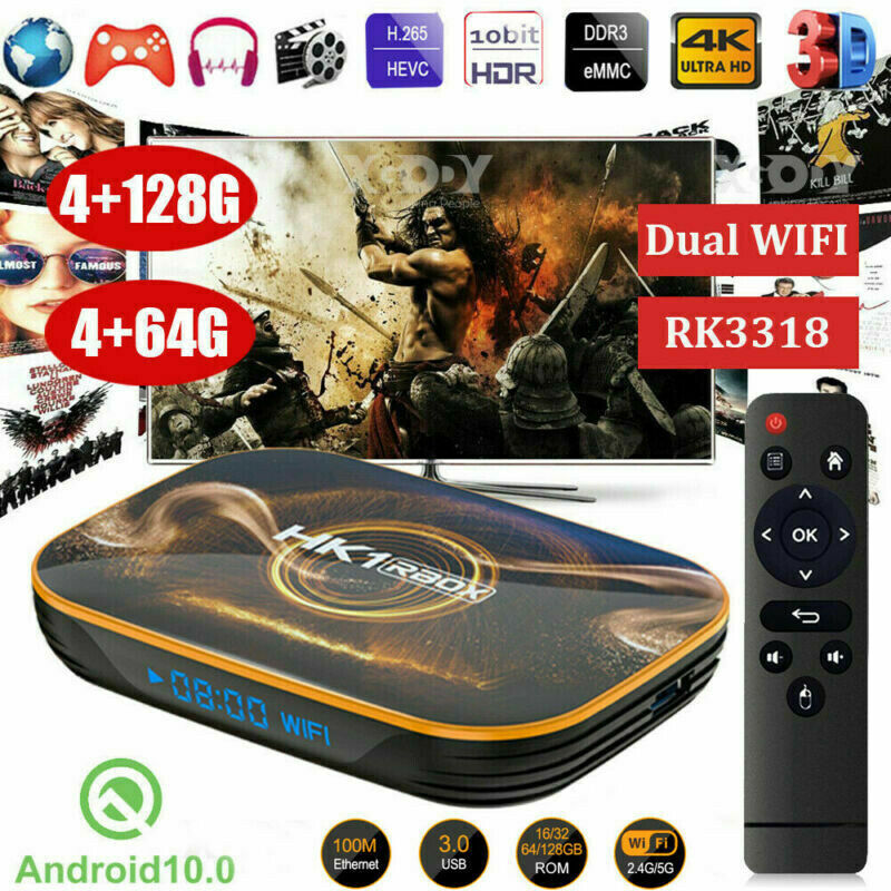 HK1 RBOX Android 10.0 Quad Core 4GB+64GB 4K TV BOX 2.4G/5G WIFI Media Streamer