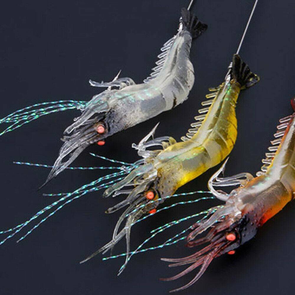 6pcs Soft Shrimp Artificial Bait Luminous Silicone Prawn Fishing Lures Hook Bait