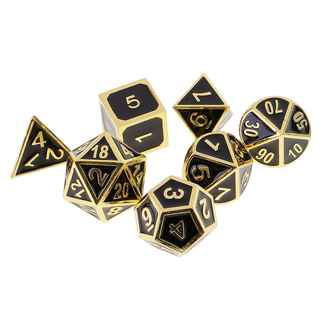 7x Opaque Zinc Alloy Polyhedral Dices for Party Bar Accessory Golden 1.6cm