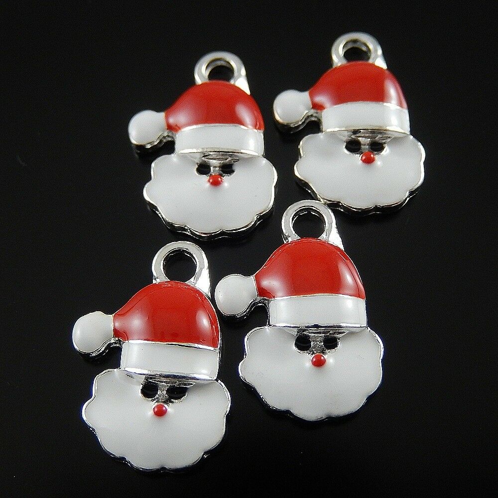 10pcs Alloy Enamel Single Side Santa Claus Charms For Necklace Pendant DIY Gifts