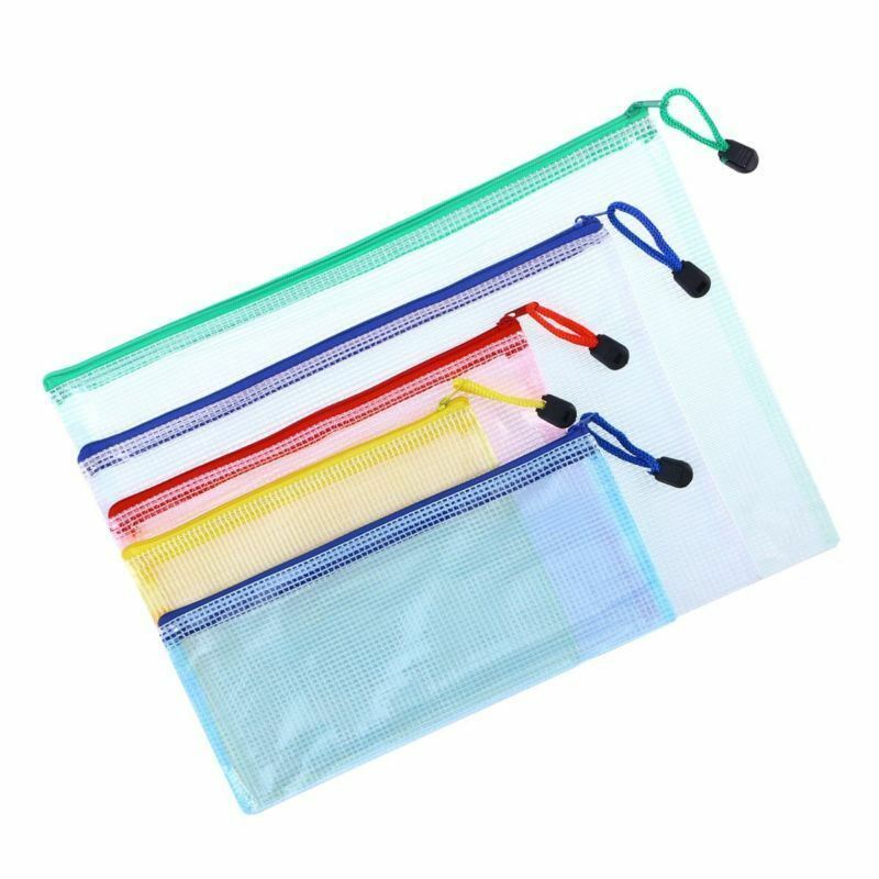 5pcs Zipper File Pouch Grid Document Bag Multipurpose Storage Pouch Bags