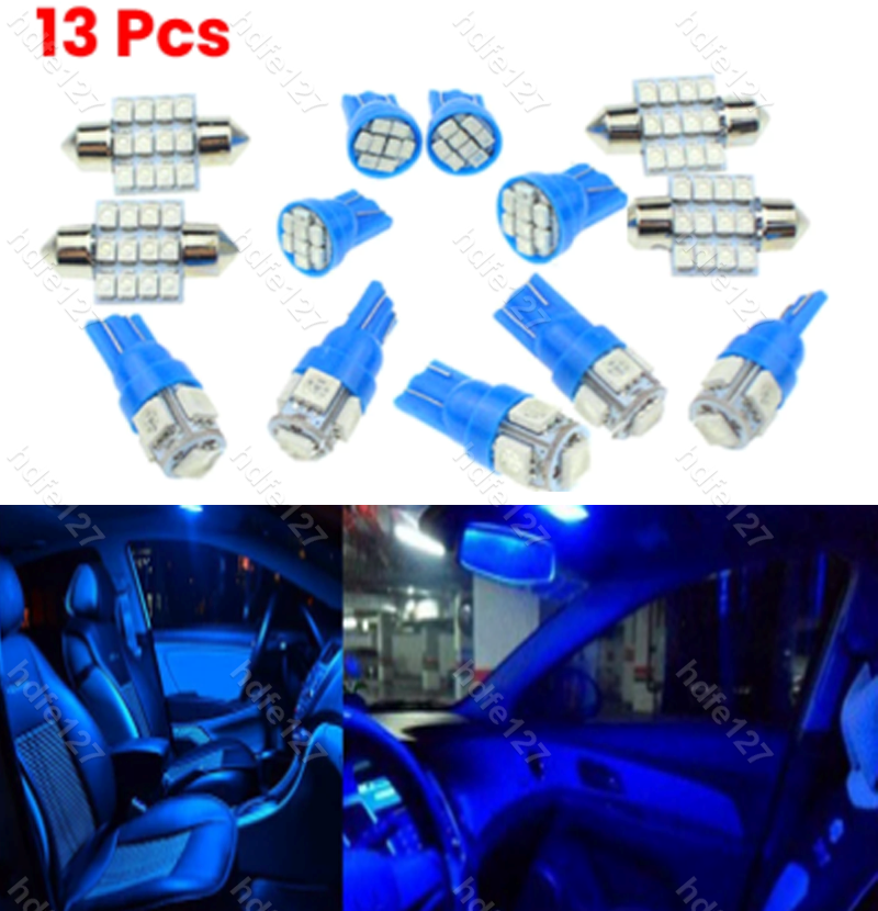 13pcs Blue Car LED Light Interior Package Bulb Kit for Dome License Plate Lamps