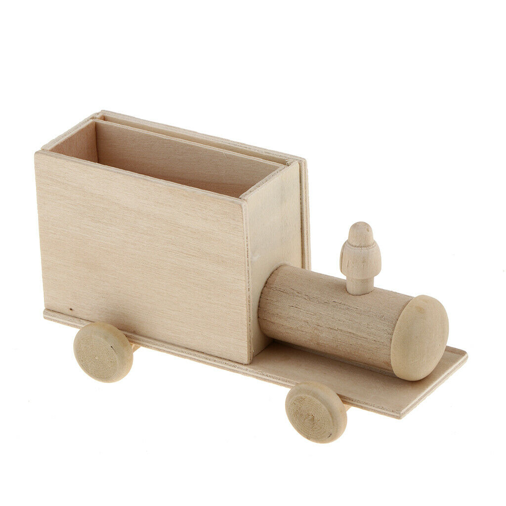 2Pcs Wooden Train/Car/House/Photo Frame Shapes Unfinished Wood Pen Holder Kids