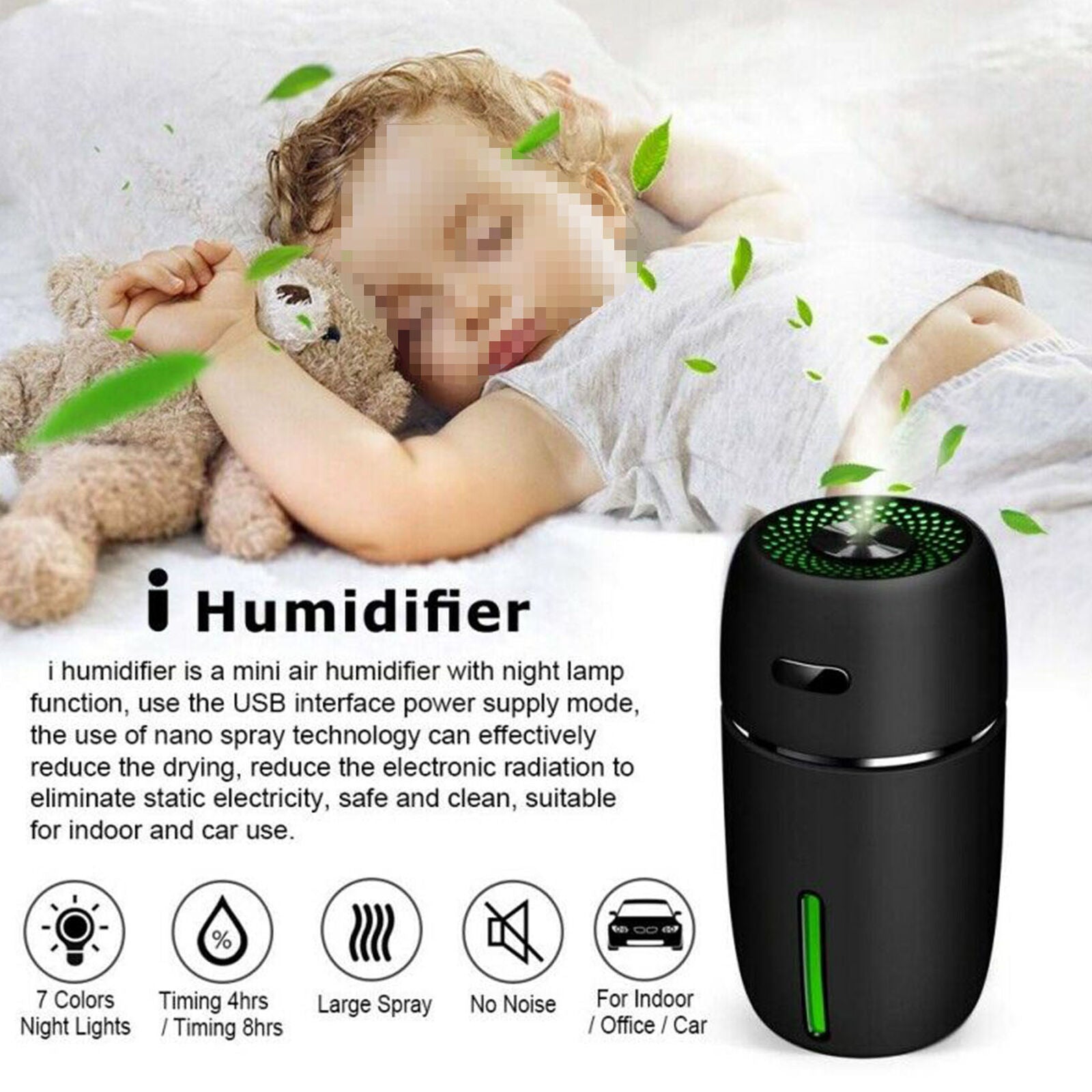 Car Mini USB Essential Oil Air Purifier with LEDAir Humidifier Aroma Diffuser