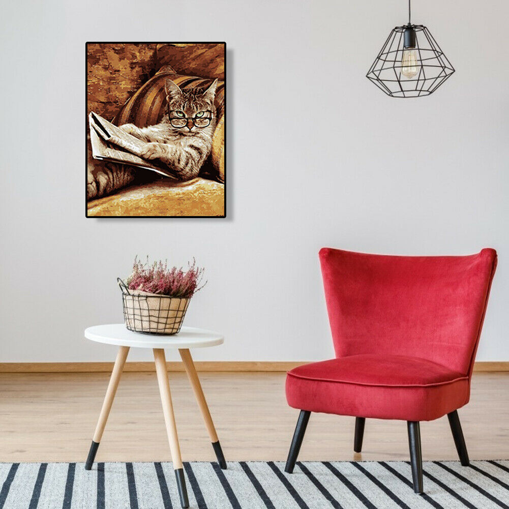 Glasses Cat DIY Oil Painting By Numbers Coloring Drawing Modern Art Picture @