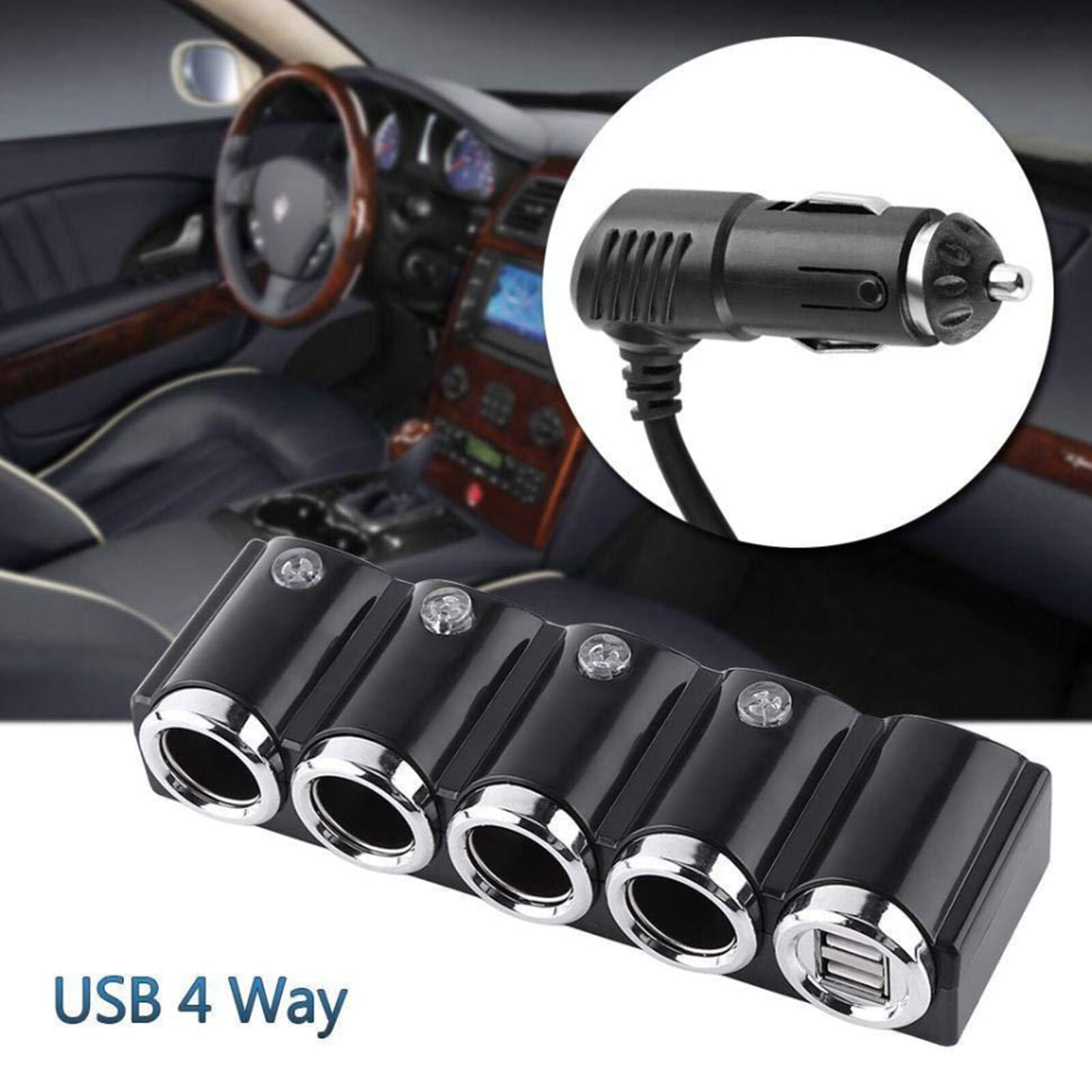 4 way Lighter Socket Splitter 12V Dual USB Charger Power Adapter Car y
