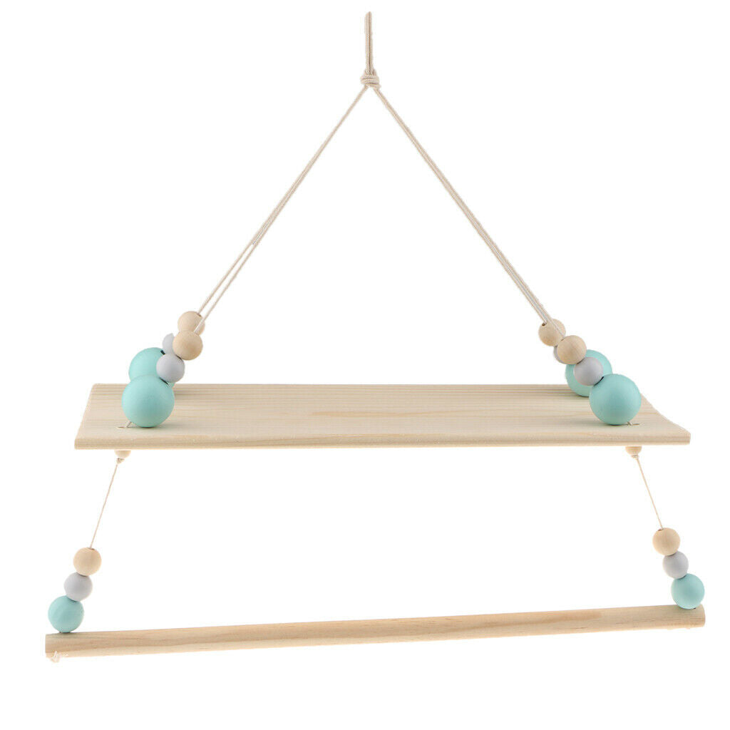 Wall Hanging Wooden Shelves Floating Wall Shelf Home Decor 2 Layers - Green