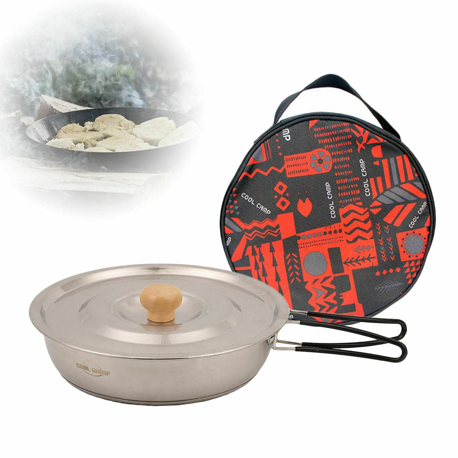 Stainless Steel Camping Frying Pan Pot with Folding Handle for Backpacking