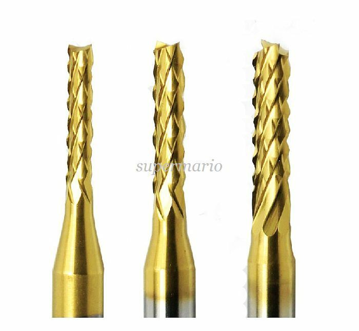 10 Titanium Coat Carbide 0.6mm-1.5mm End Mill Engraving Bits CNC Rotary Burrs