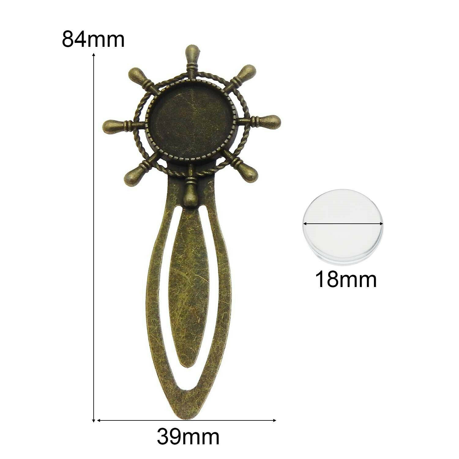 2 sets Antiqued Bronze Metal Bookmark Rudder Blank Bezel with Glass Cameo 18mm