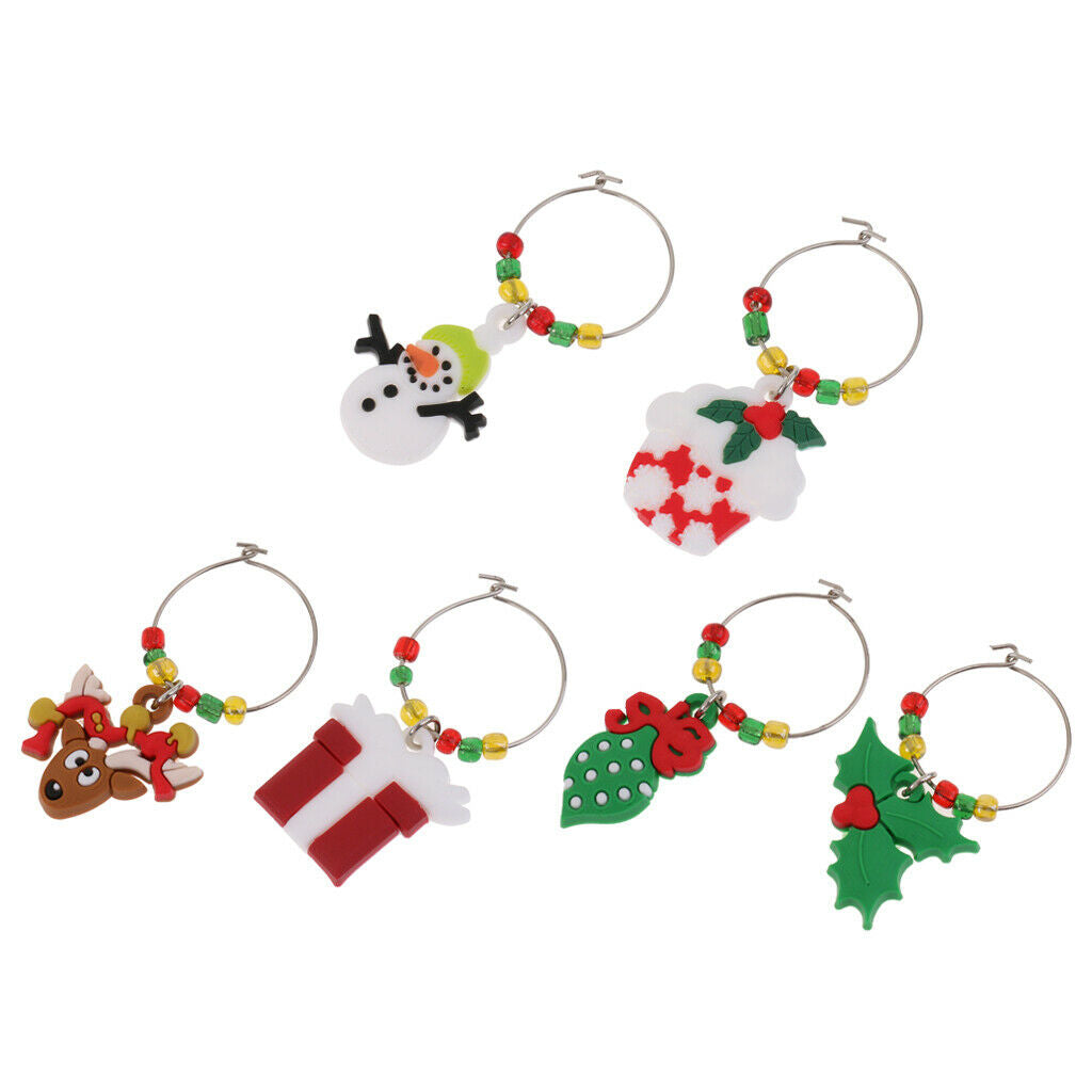 6pcs/Set Christmas Glass Beach Themed Wine Glass Charms,Wine Tasting Party