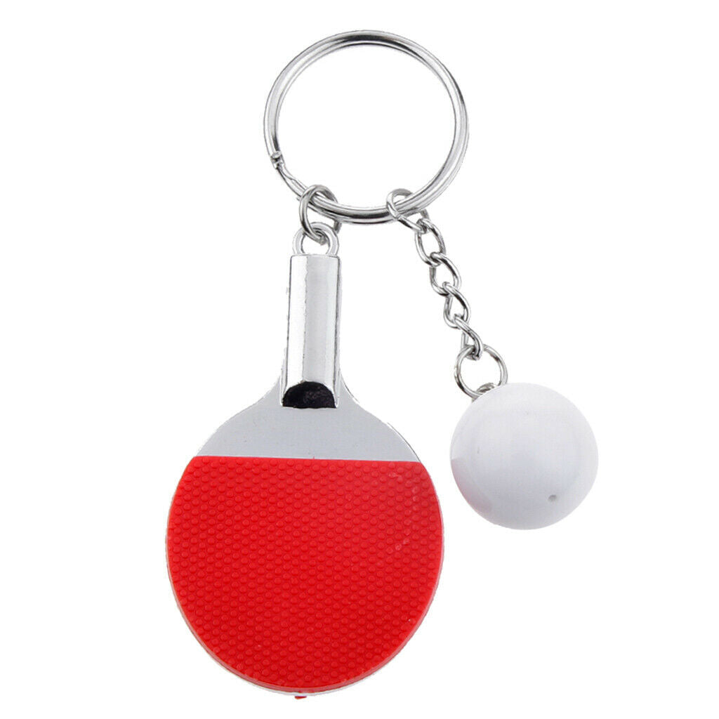 2Pc Couples Key Chain Table Tennis Ping-pong Racket & Ball Shape Red & Blue