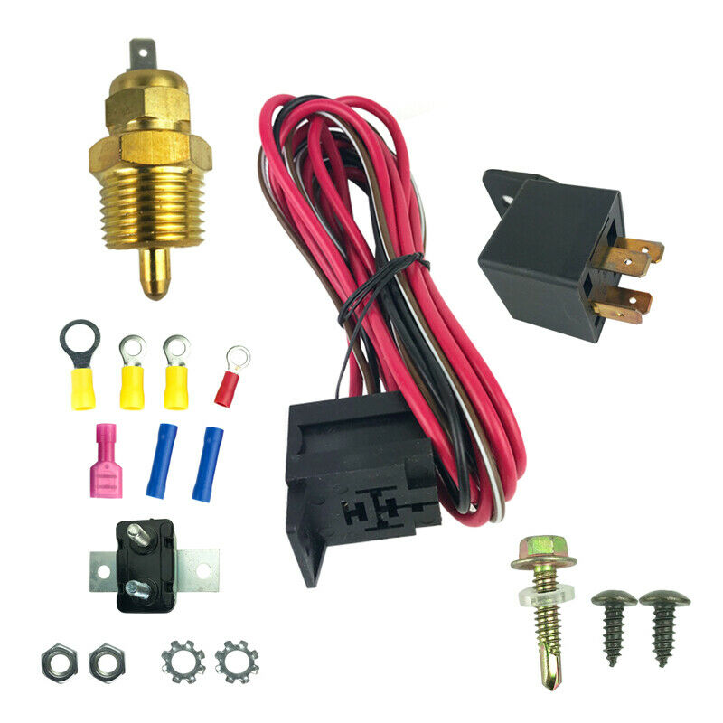 Electric Radiator Cooling Fan Wiring Install Kit 50Amp Relay 185Â° Thermostat SBC