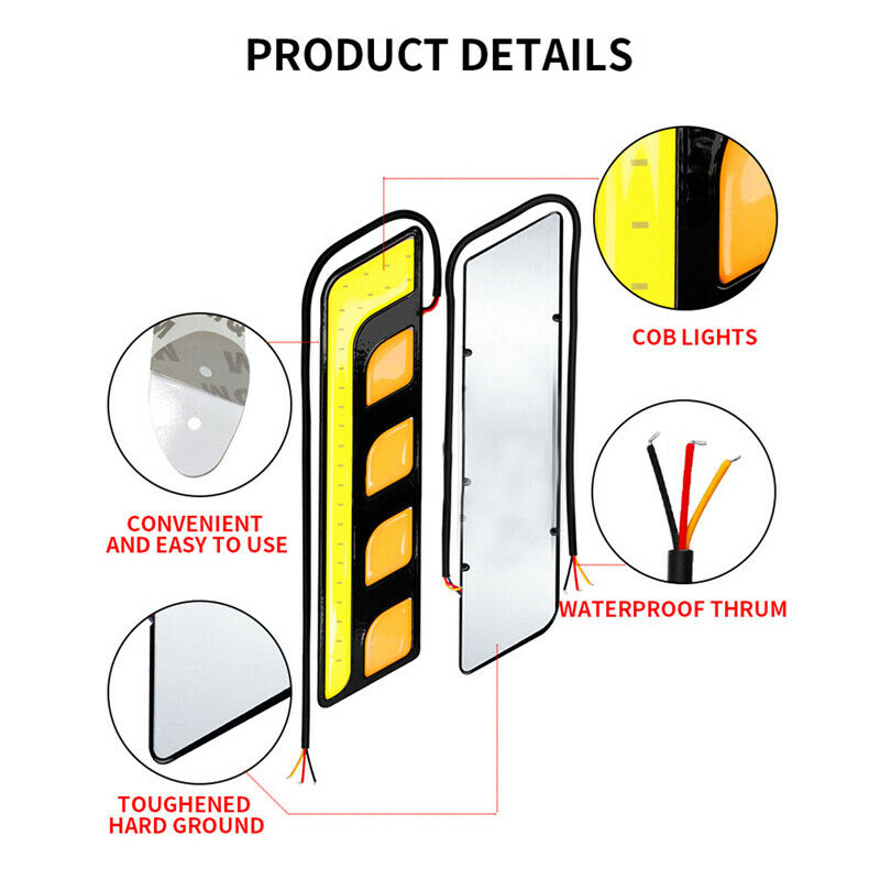 2PCS COB LED Car Light DRL Lamp Turn Signal Light Blade White + Amber Waterproof