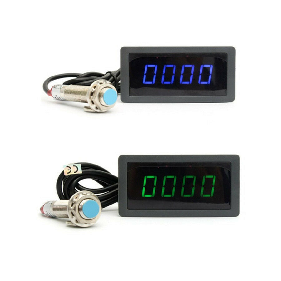 4 Digital Red LED Tachometer +Pusle Signal NPN Proximity Switch Sensor 3 Wires