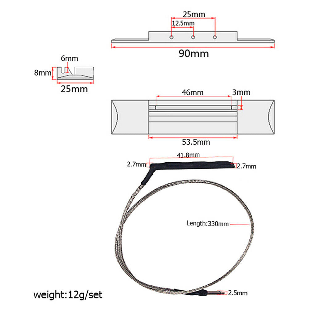 3 String Concert Acoustic Electric Bass Guitar Bridge Piezo Cable Pickup