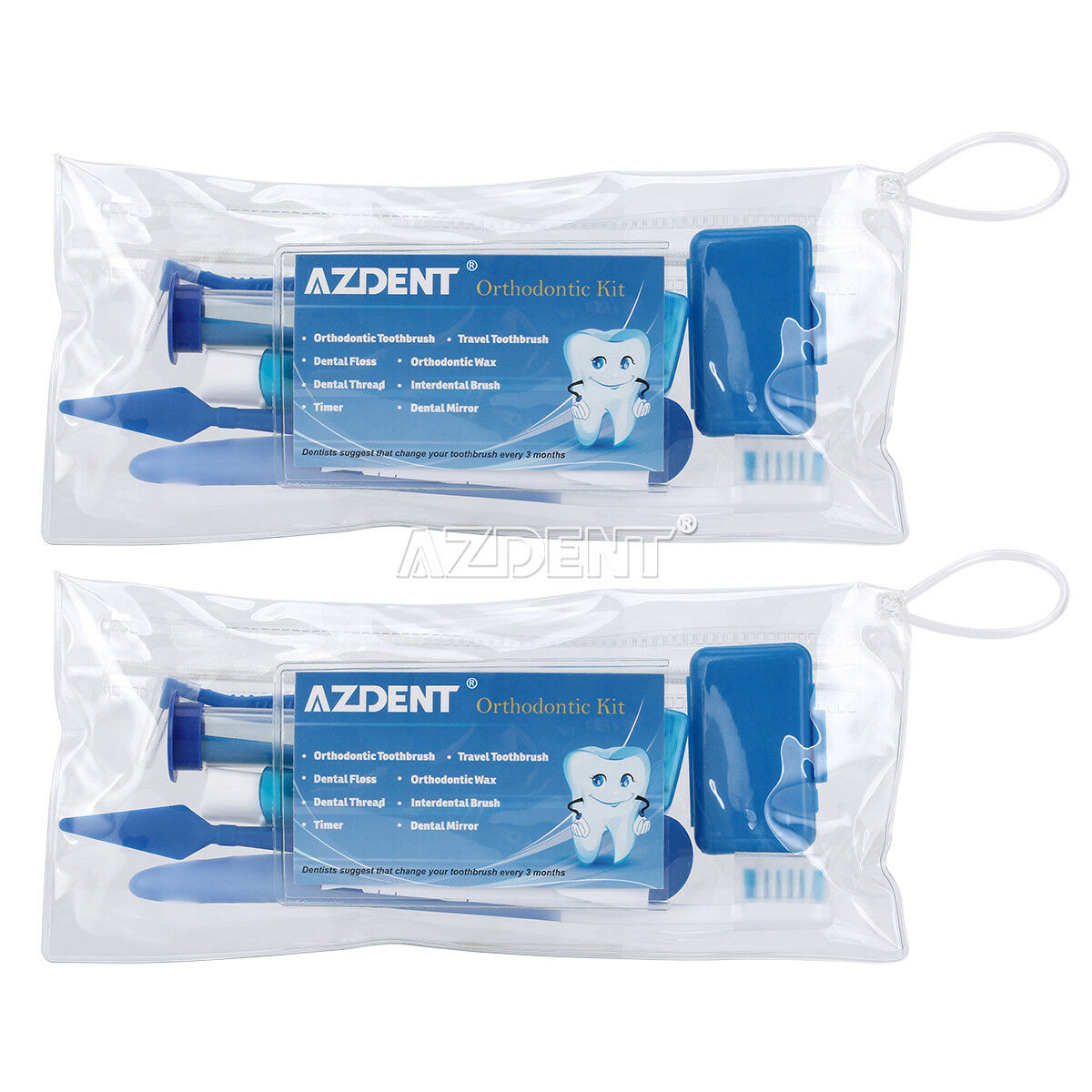 10xAZDENT Dental Orthodontic Oral Care Kit Brush Ties Toothbrush 8Pcs/Kit Blue