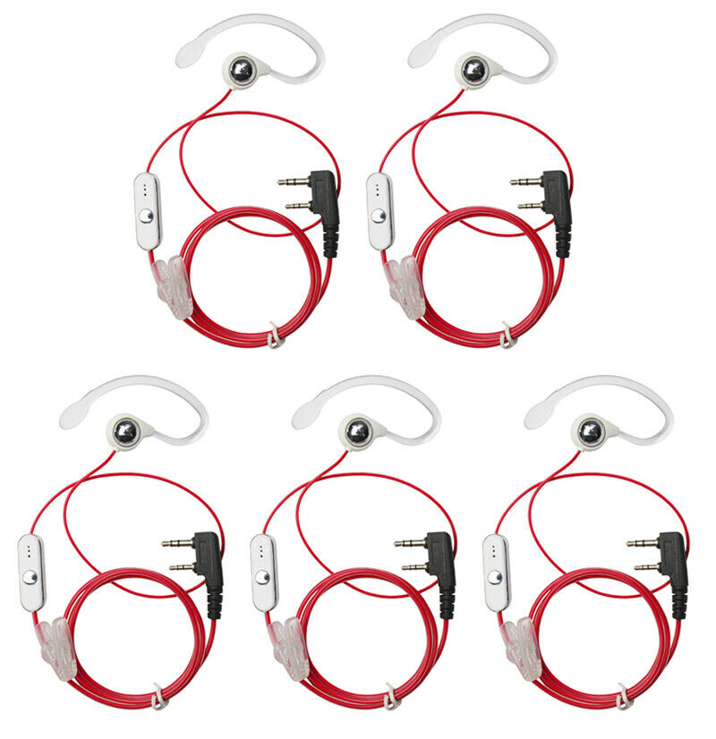 5x 2 Pin Earhook Earpiece Headset PTT Mic For Kenwood HYT BaoFeng Radio Red  AT2