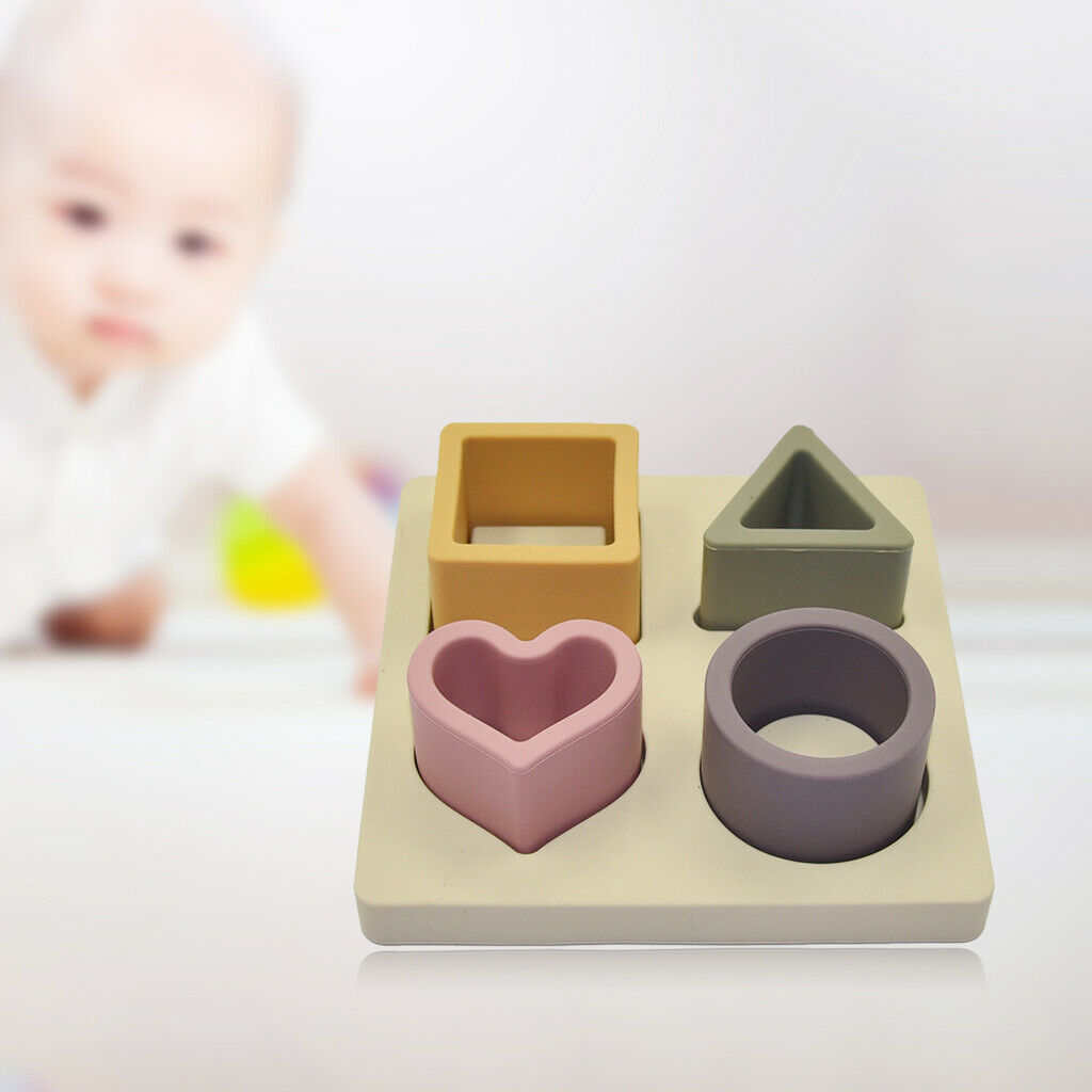 Soft Stacking Silicone Teething Puzzle Blocks Recognition Learning Toys