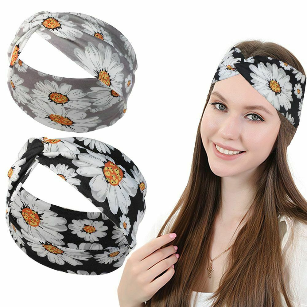 Turban Head Wrap Daisy Headband Women Sports Hairband Cross Stretch Headband