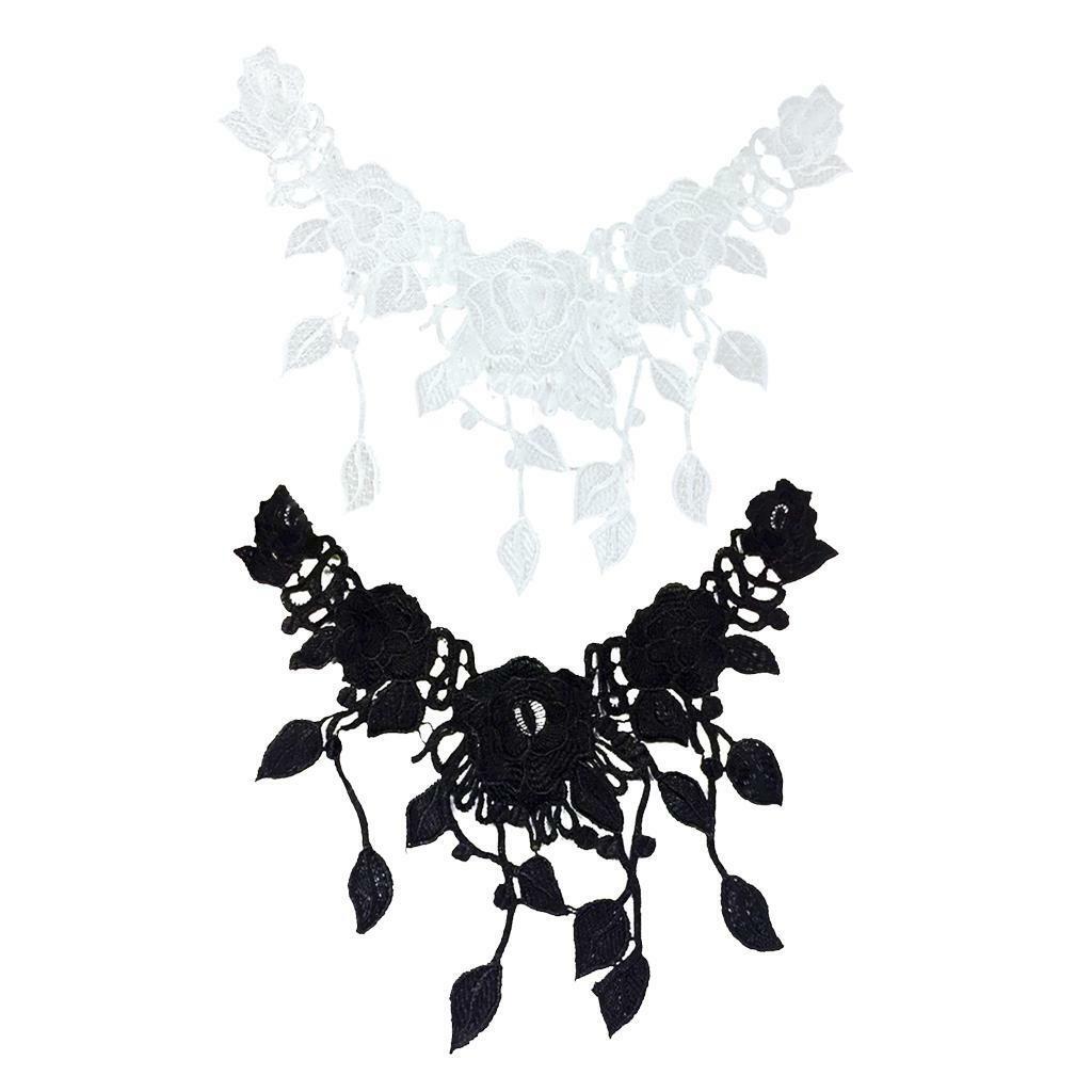 2Pcs Lace Embroidered Floral Venise Neckline Neck Collar Sewing Applique