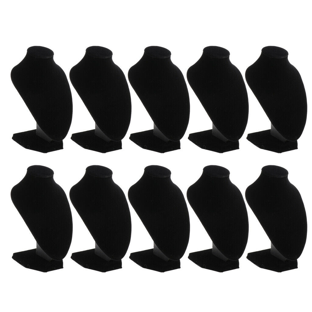 10 Pieces Black Velvet Jewelry Chain Bust Display Stands Rack Organizer
