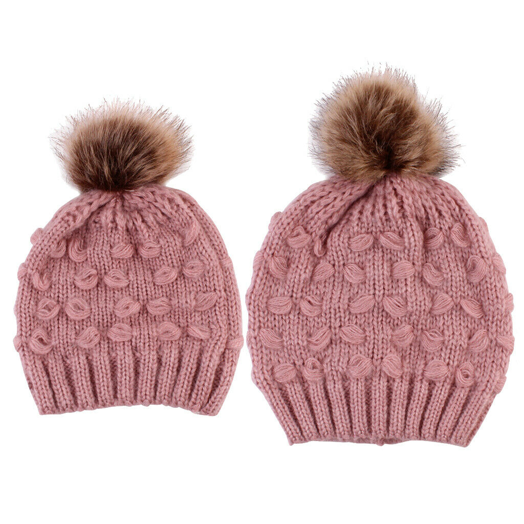 2PCS Parent-Child Hat Warmer Winter Knit Hat Beanie Ski    Pink