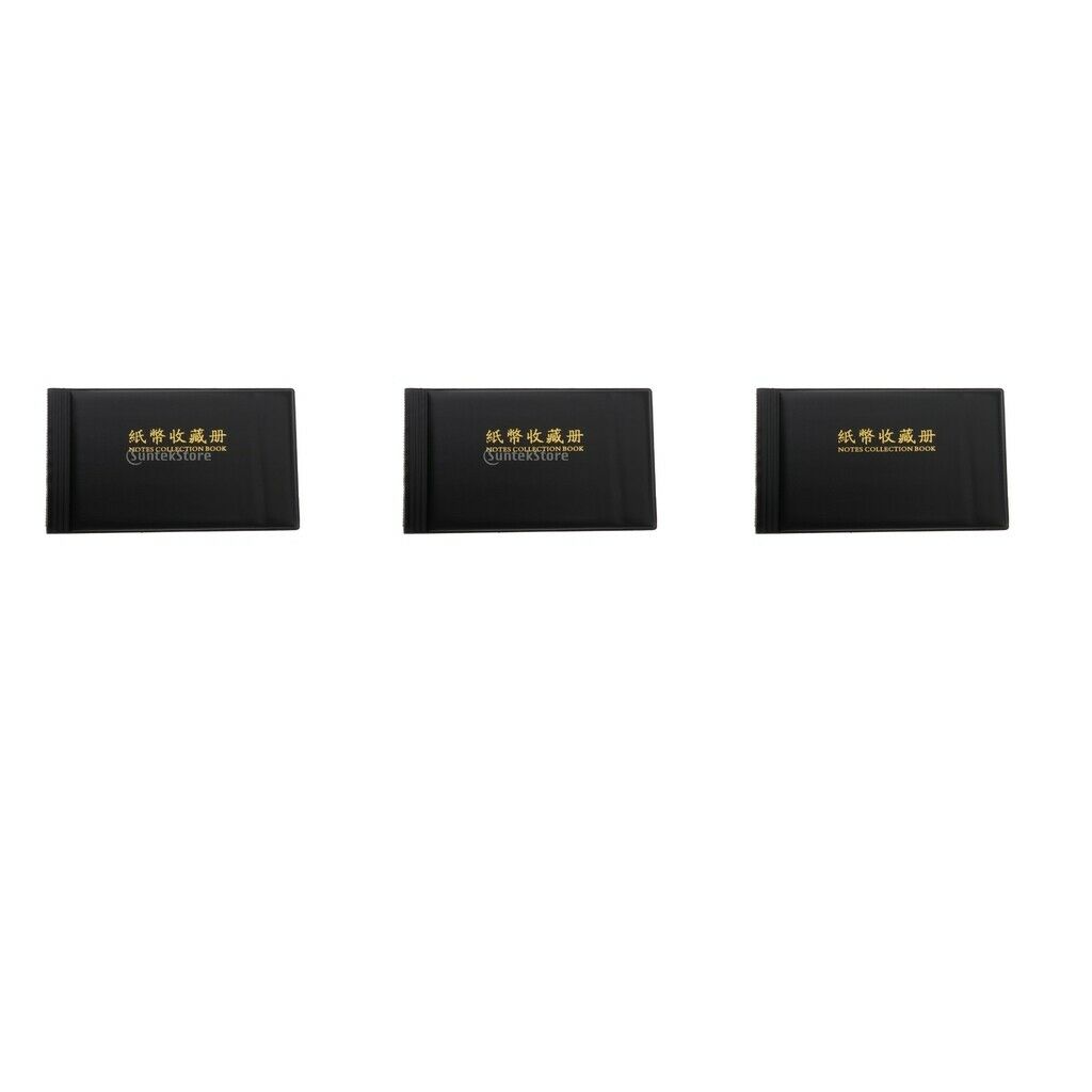 3Pieces Banknote Collection Album Currency Paper Money Stamps Holder Black