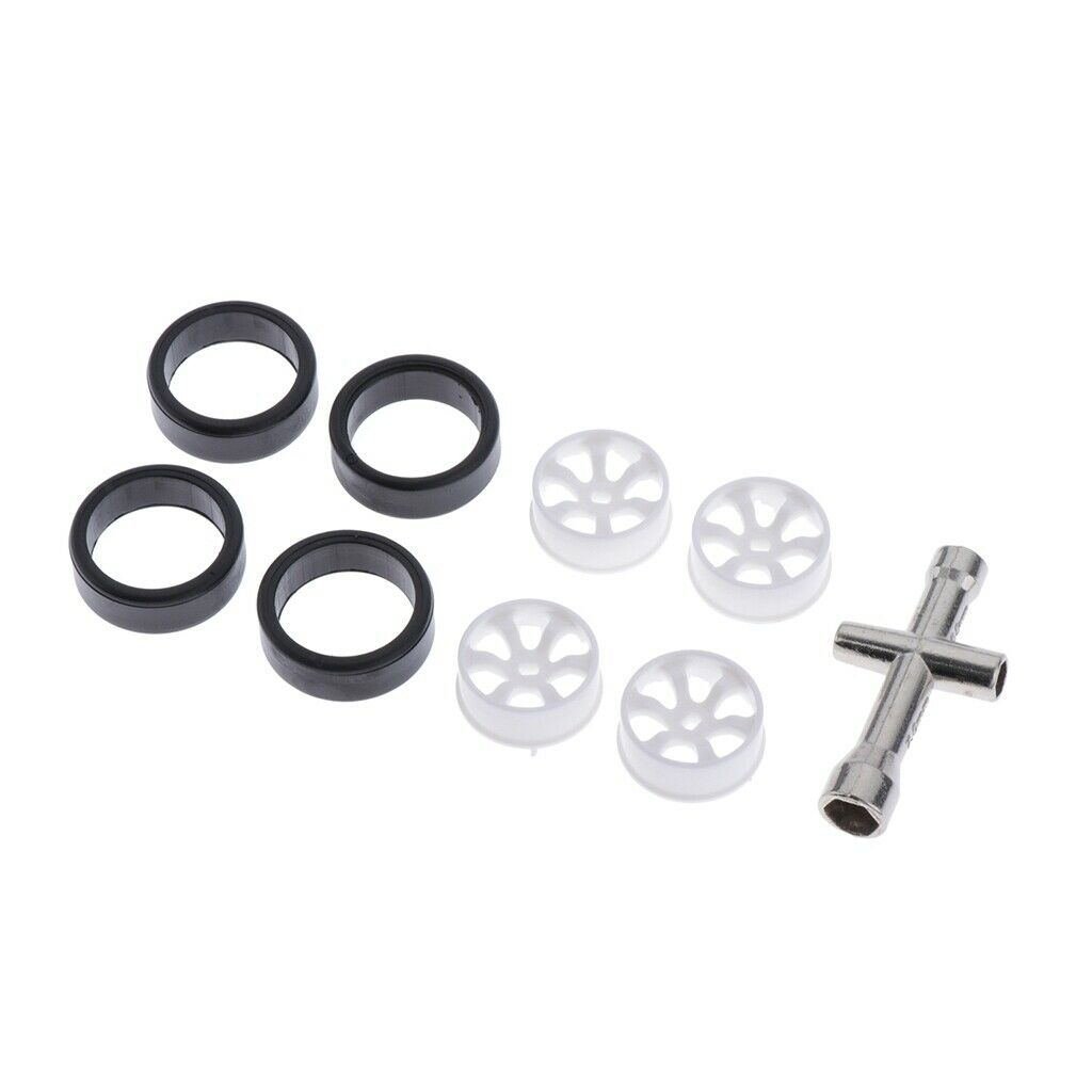 4x 1:28 RC Rubber Tires Plastic Wheel Rim And Cross Wrench Sleeve For K969
