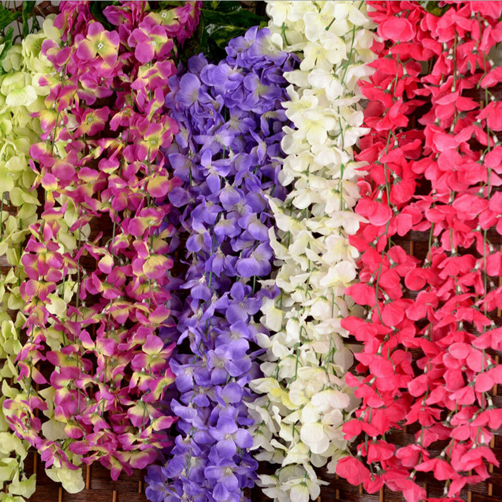 7-branch Wall Hanging Artificial Ivy Vine Hydrangea Garland Decor Purple