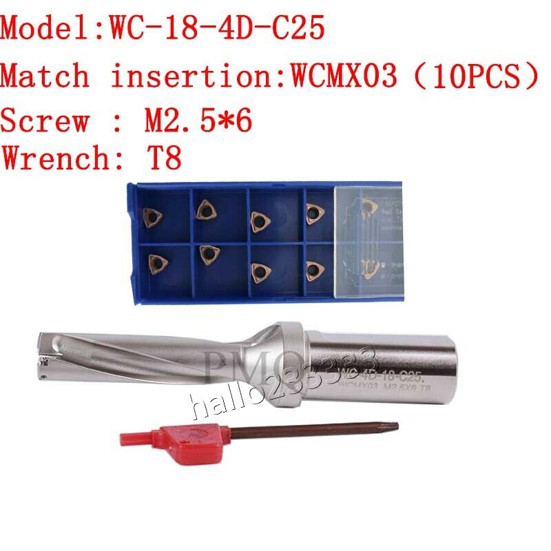 WC-18-4D-C25 U Drill Φ18mm-4D indexable drill bit + WCMX030208FN U Drill insert