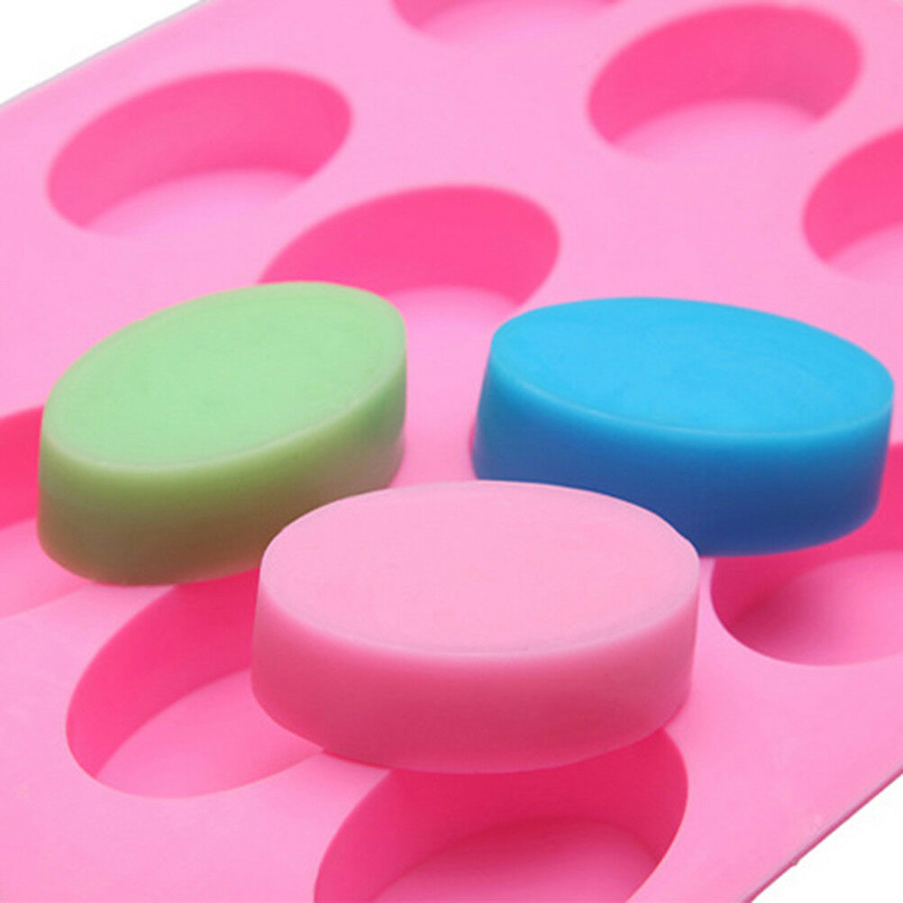 16 Cavity Oval Shape Soap Bake Mold Silicone Mould Tray Homemade Craf.l8