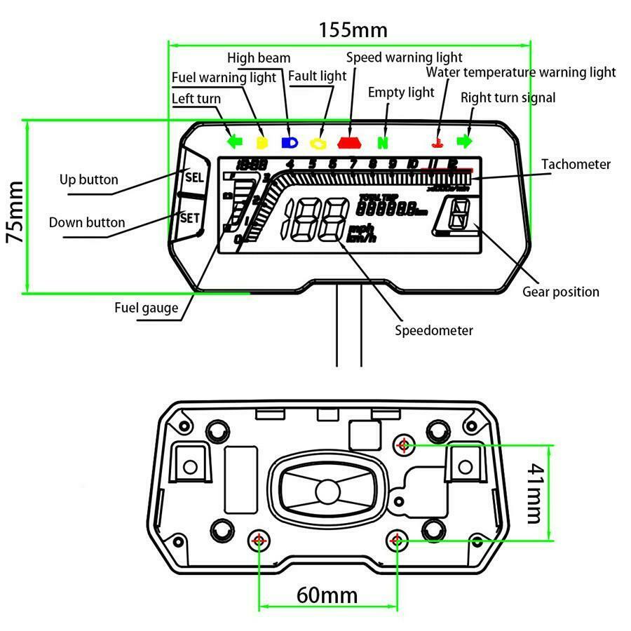 12V Digital Speedometer Odometer MPH KM/H RPM For Motorcycle ATV Scooter Moped