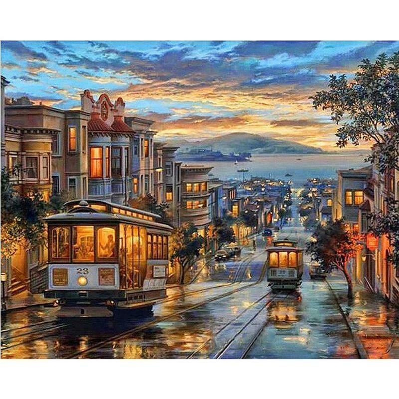 Retro Bus By Numbers Kit Digital Oil Painting Canvas Wall Art Office Home Decor
