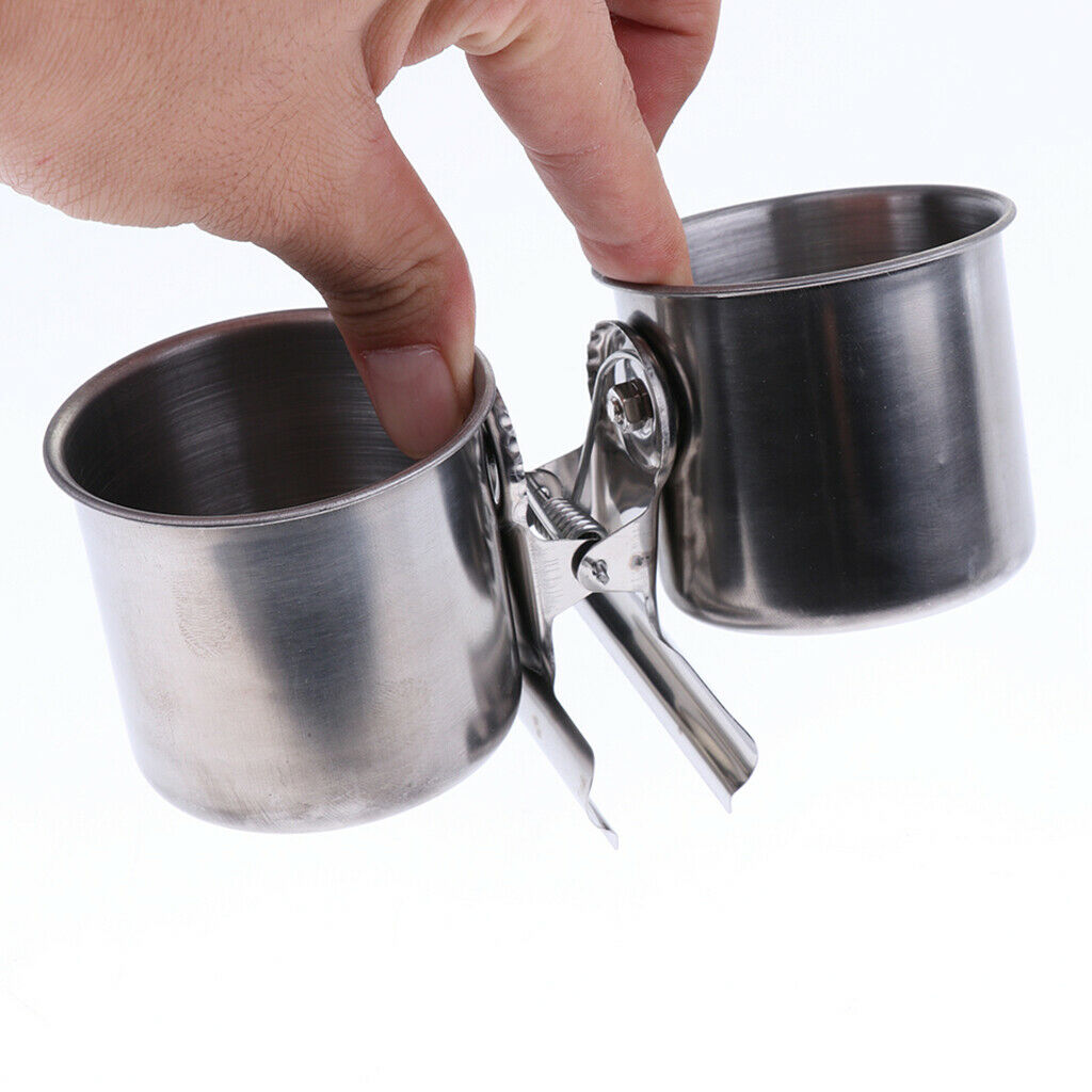 Food water feeding bird double cup with clip stainless steel