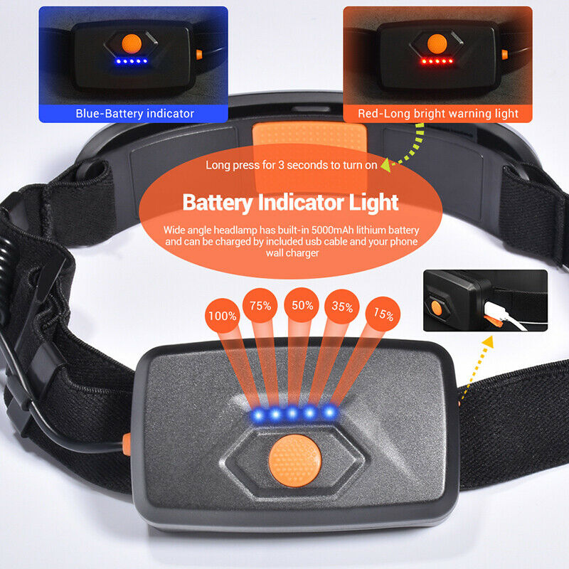 LED Headlamp USB Rechargeable Flashlight Outdoor Portable Work Fishing Headlight