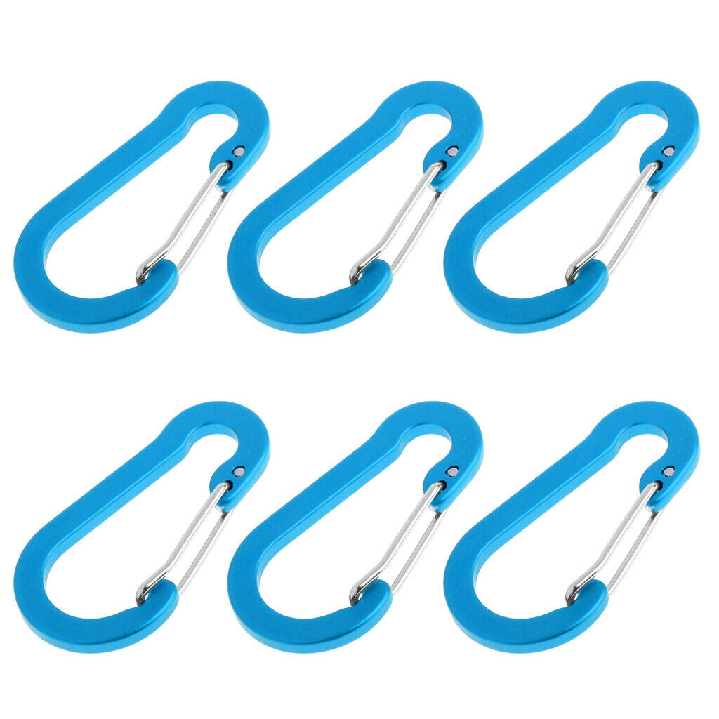 6 Pieces Aluminum D-Ring Carabiner Clip Spring Snap Hook Keychain Sky Blue