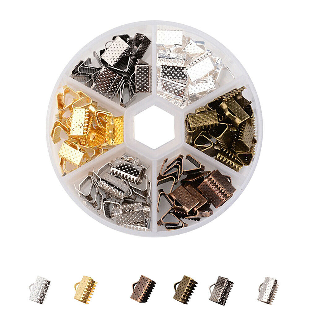 120pcs Metal Crimp End Beads Fold Cover Closures Cable Ends Clips