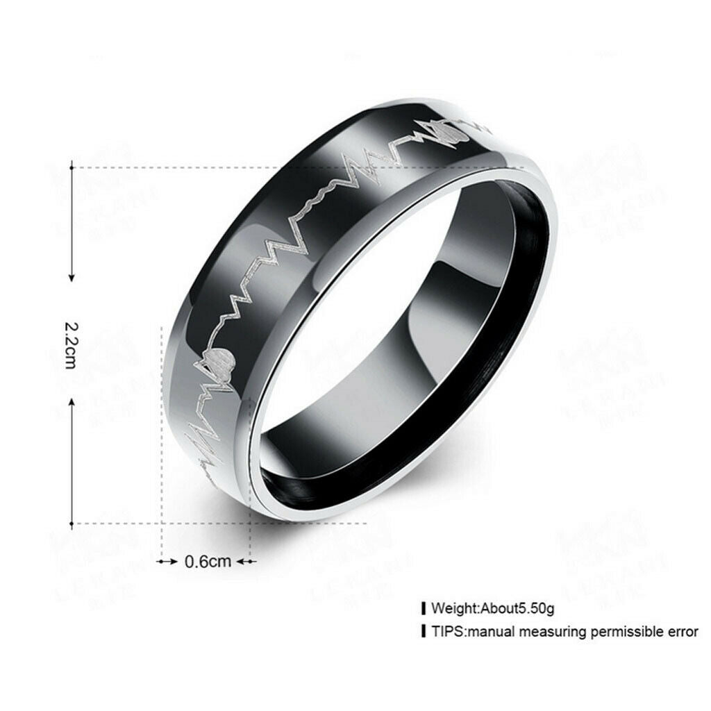 Stainless Steel Heartbeat Comfort Fit Ring Wedding Band Engraved Love US 9