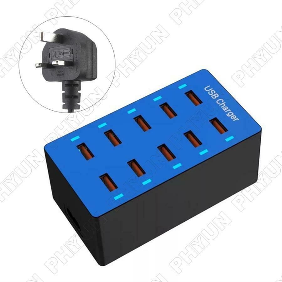 10-Port USB Charger Station with Rapid Charging Smart USB Port 2.4A 50W Power