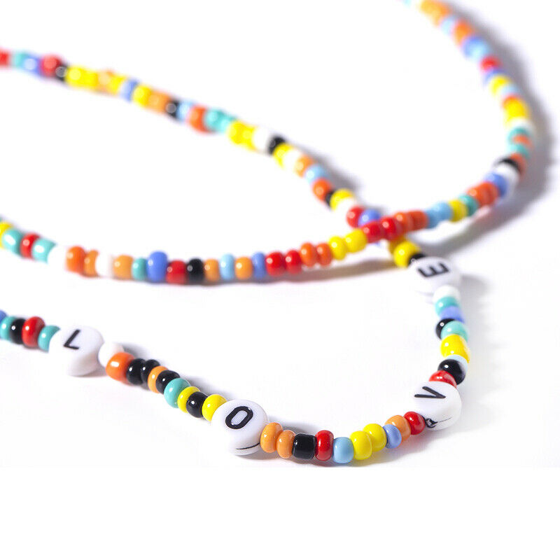 Boho Women Handmade DIY Beaded Letter Choker Necklace Charm Chain Jewelry Gif Rf
