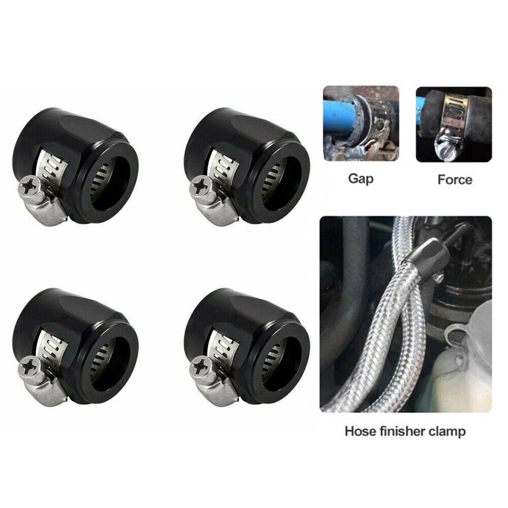 4x Hose Finisher Clamp End Cover AN6 Fitting Adapter Connector Aluminum Alloy