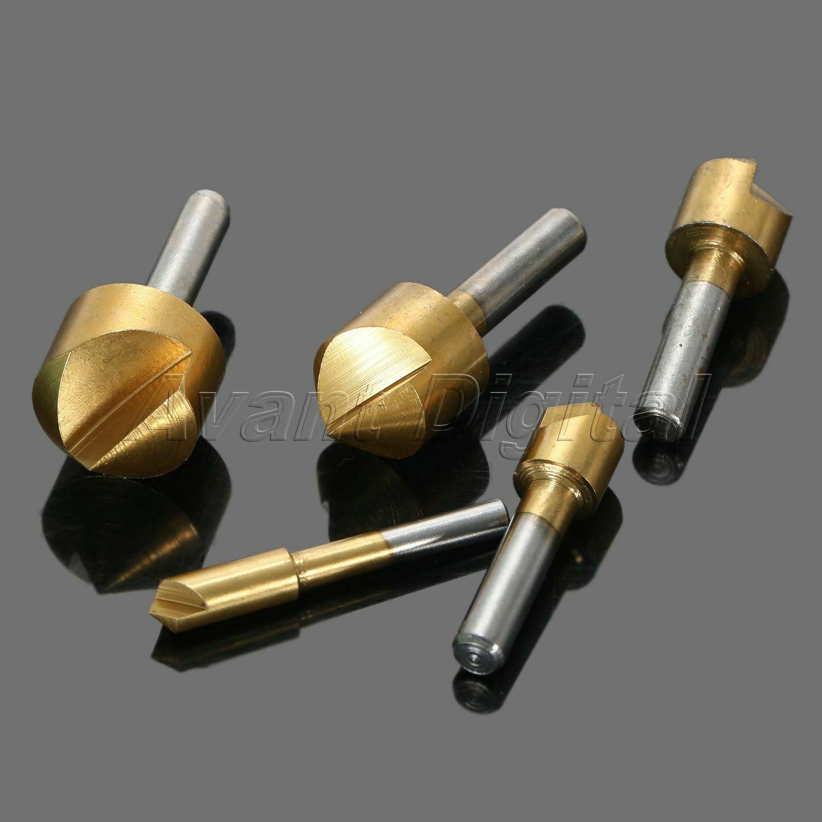 6-19mm Countersink Drill Bits Titanium Coated 1 Flue Chamfer End Mill Cutter 5pc