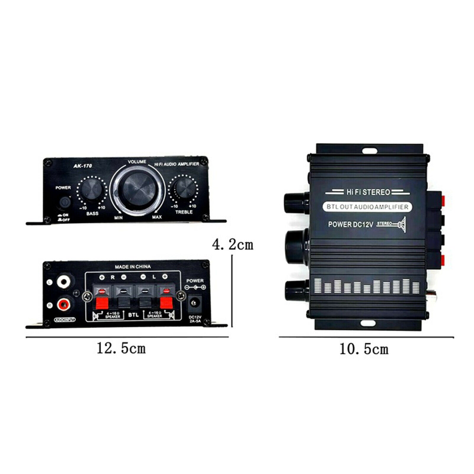 Mini Car Power Amplifier DC12V HiFi Audio Receiver AMP 20W+20W Subwoofer