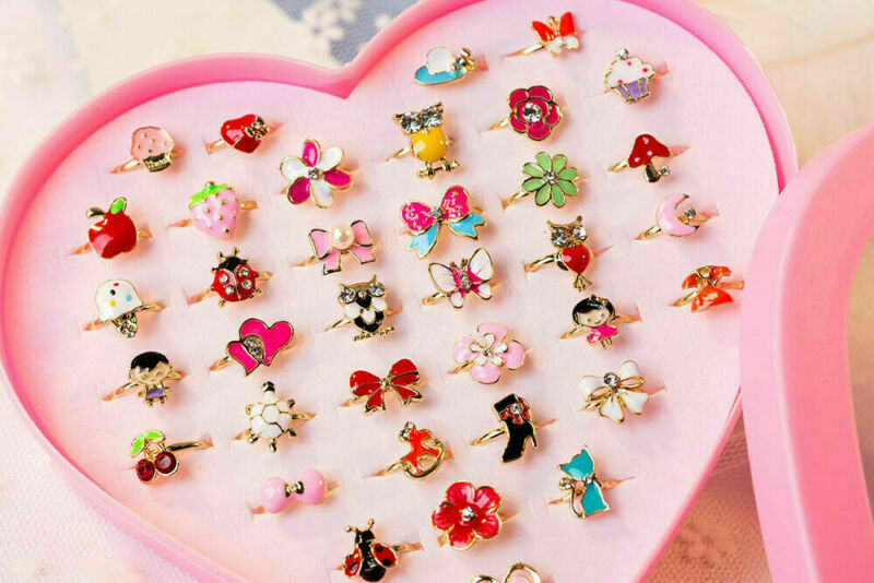 20*/SET Girls Kids Cartoon Adjustable Rings Crystal Ring Jewelry Cute Xmas Gift