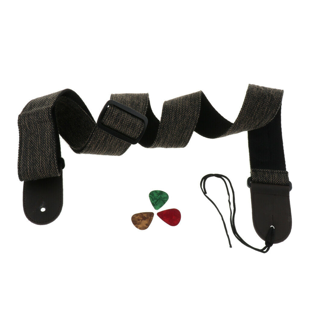 Adjustable Guitar Soft Cotton Strap Belt for Folk Guitar Bass Dark Black